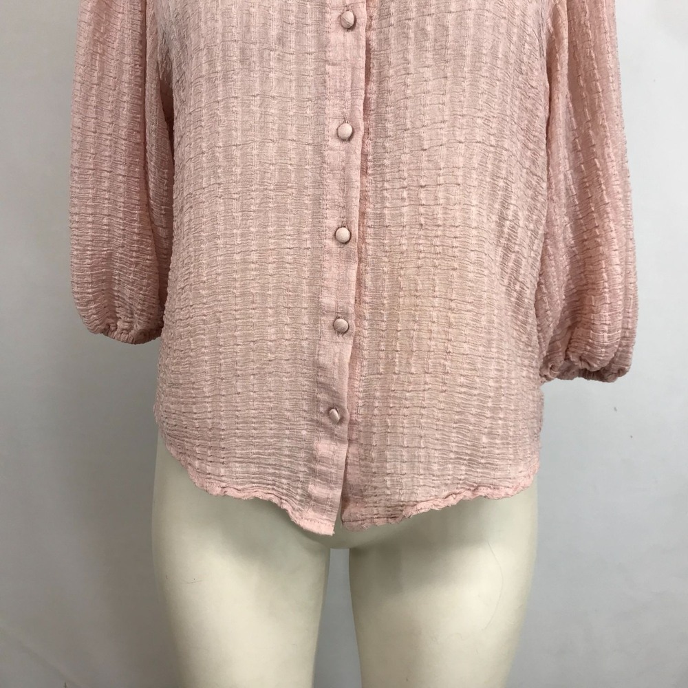 IDEM DITTO - WOMEN'S MEDIUM - PINK 3/4 SLEEVE BUTTON UP TOP BLOUSE - Picture 3 of 8